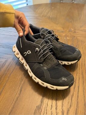 On Running Black Mesh Athletic Running Shoes with White Sole